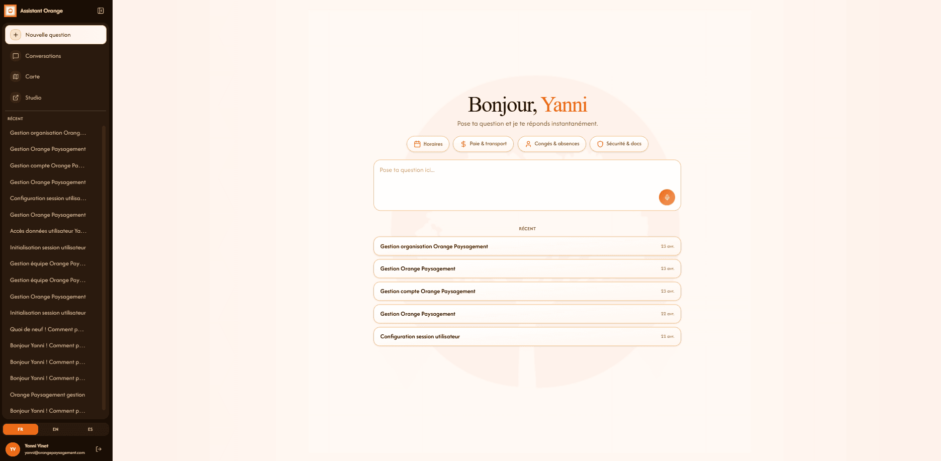 Interface de l’assistant Orange Connect